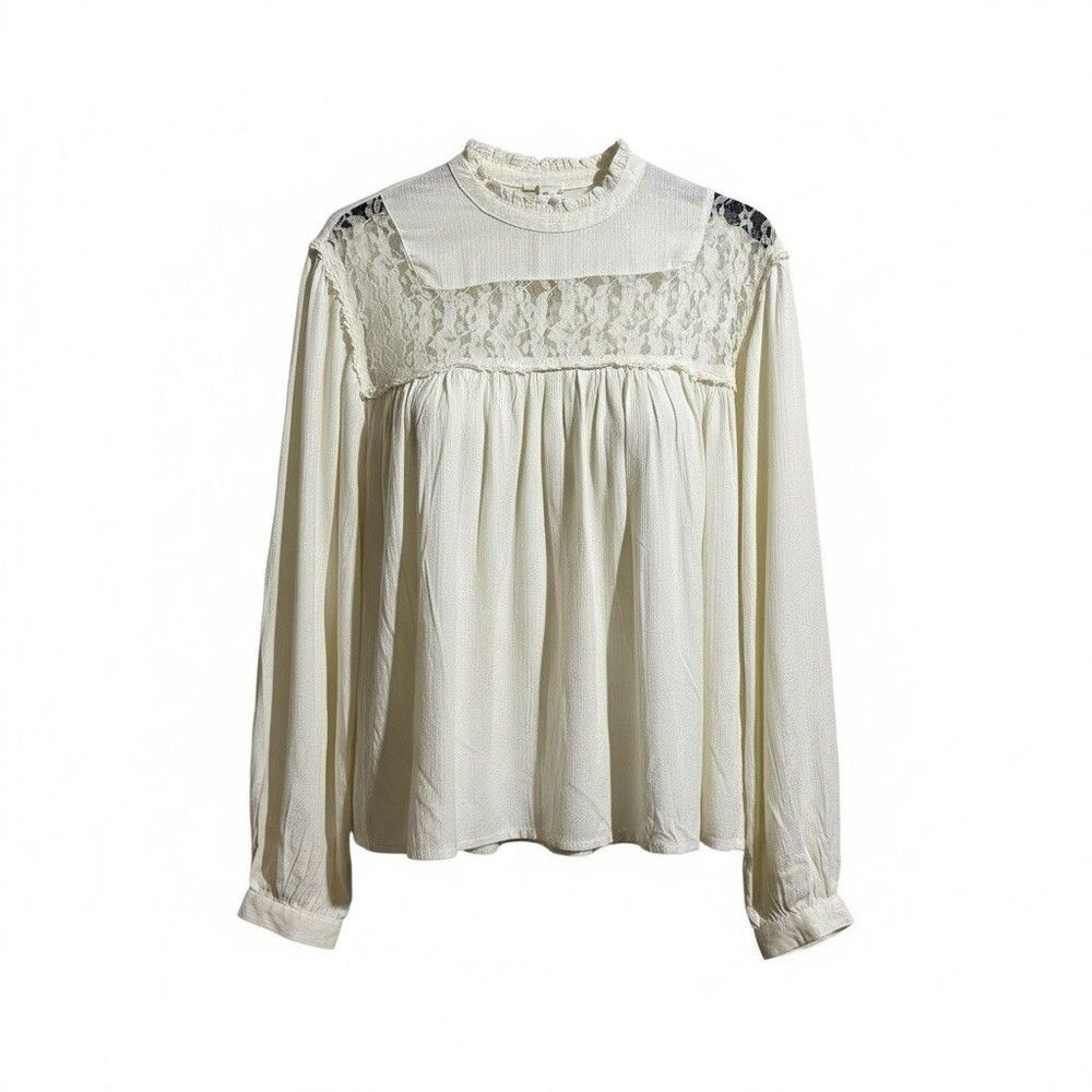 NWT Treasure & Bond Ivory‎ Lace Inset Boho Peasant Blouse Top - Small
